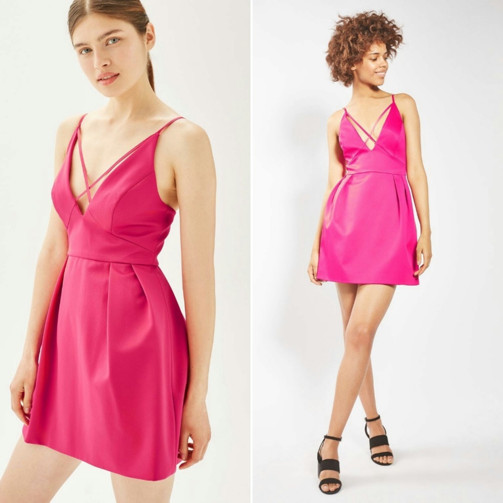 NWT Topshop front cross hot pink mini dress